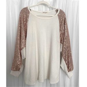 Rose gold sequin sleeve cream sweater